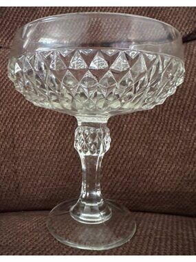 Indiana Glass Diamond Point Tall Compote Crystal 0103 Vintage Clear Glass 7.5-In
